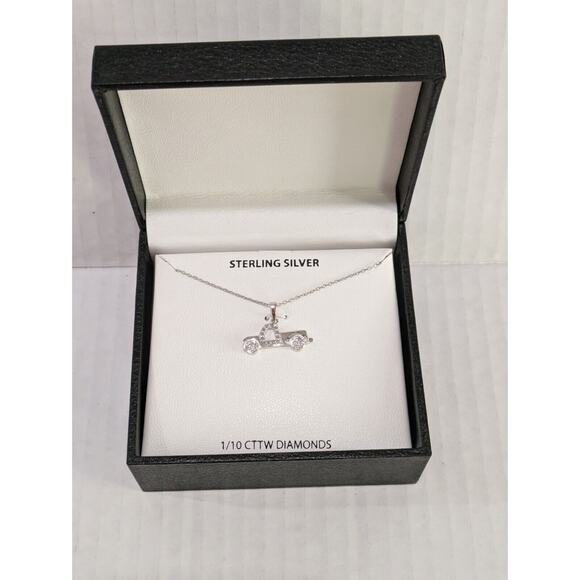 Sterling Silver‎ Jeep Wrangler Charm .10 Carats Diamond Pendant Necklace NEW - Picture 1 of 10